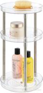 mdesign spinning makeup organizer storage tower - 3-tier lazy susan with 360° rotation - cosmetic organization caddy for bathroom vanity, countertop, makeup table - ligne collection - clear logo