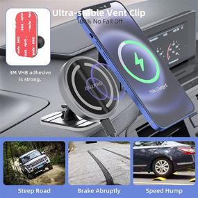 img 2 attached to 🚗 Magnetic Wireless Car Charger: Fast Charging for iPhone 13/12 Series Phones (Grey) with Secure Stick On Dashboard and Air Vent Clamp Phone Holder