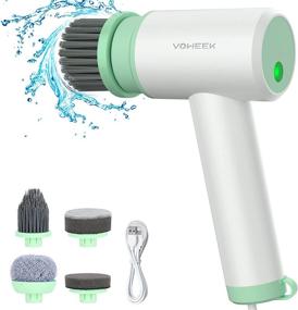 img 4 attached to 🧼 Efficient Cleaning Solution: Voweek Electric Spin Scrubber with 2 Speeds/Five Replaceable Brush Heads - Perfect for Bathroom, Kitchen, Tub/Tile/Floor/Sink/Window in Green!