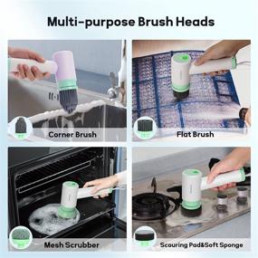 img 1 attached to 🧼 Efficient Cleaning Solution: Voweek Electric Spin Scrubber with 2 Speeds/Five Replaceable Brush Heads - Perfect for Bathroom, Kitchen, Tub/Tile/Floor/Sink/Window in Green!