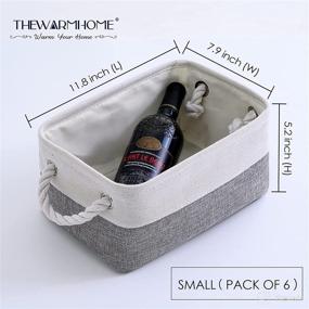 img 2 attached to 📦 TheWarmHome Small Storage Baskets for Organizing, Shelves, Closet, Nursery, Toy Decorative – Pack of 6 Small Fabric Storage Bins with Handles in White and Grey Dimensions 11.8L x 7.9W x 5.2H