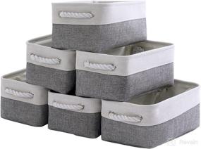 img 4 attached to 📦 TheWarmHome Small Storage Baskets for Organizing, Shelves, Closet, Nursery, Toy Decorative – Pack of 6 Small Fabric Storage Bins with Handles in White and Grey Dimensions 11.8L x 7.9W x 5.2H