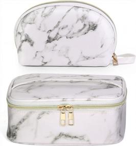 img 4 attached to 2-Piece Marble Makeup Bag Set | Portable Travel Cosmetic Bags Waterproof | Multi-Function Organizer Storage Toiletry Bags For Women & Girls