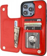 защитный и практичный: чехол-кошелек onetop для iphone 14 pro max с держателем для карт из прочной искусственной кожи - подставка, слоты для карт, противоударная крышка и двойная магнитная застежка красного цвета логотип