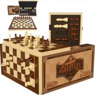 agreatlife's original 15" magnetic chess board set - wooden chess board for kids and adults - universal, competition ready - hand carved travel game chess pieces - felted board storage, vintage chess logo