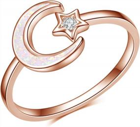 img 4 attached to Регулируемые кольца из стерлингового серебра Star Moon Blue Opal для женщин - Потрясающее кольцо Blue Star Moon Opal
