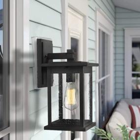 img 2 attached to Emliviar Outdoor Wall Lantern 14", Black Finish With Seeded Glass, 1803EW2 - 1-Light Exterior House Lighting