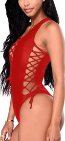img 3 attached to Women'S Sexy Deep V Neck Laced Up Adjustable Backless One Piece Swimsuit