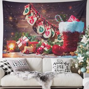 img 3 attached to Rustic Christmas Wall Tapestry With Pockets, 50"X60" Emvency Home Decor Featuring Vintage Wooden Candy Gifts, Snowflakes, And Happy Xmas For Bedroom, Living Room Or Dorm - Ideal For Holiday Season
