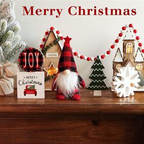img 2 attached to Christmas Tiered Tray Decor Set With Plush Gnomes, Truck, Snowflake, Buffalo Plaid, Garland, And Wooden Sign - 6-Piece Indoor Holiday Decorations (Tray Not Included)