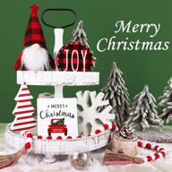 christmas tiered tray decor set with plush gnomes, truck, snowflake, buffalo plaid, garland, and wooden sign - 6-piece indoor holiday decorations (tray not included) logo