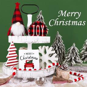 img 4 attached to Christmas Tiered Tray Decor Set With Plush Gnomes, Truck, Snowflake, Buffalo Plaid, Garland, And Wooden Sign - 6-Piece Indoor Holiday Decorations (Tray Not Included)