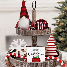 img 1 attached to Christmas Tiered Tray Decor Set With Plush Gnomes, Truck, Snowflake, Buffalo Plaid, Garland, And Wooden Sign - 6-Piece Indoor Holiday Decorations (Tray Not Included)