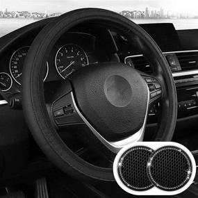 img 2 attached to 🚗 Premium Uphily Black Microfiber Leather Steering Wheel Cover - Universal 15 inch Anti Slip Grip for Car, Truck, and SUV