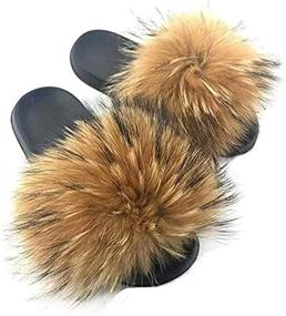 img 1 attached to Valpeak Fur Slides Slippers For Women Open Toe Furry Fluffy Slides Slippers Girls Fur Sandals Outdoor