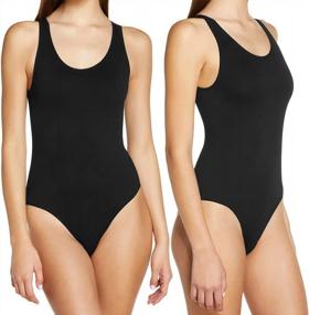 img 4 attached to 2Pack Black Bodysuit For Women: Low Scoop Neck Tank Top Basic Daily Body Suit Tops