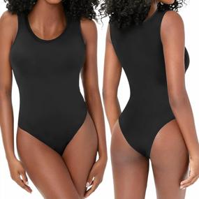 img 3 attached to 2Pack Black Bodysuit For Women: Low Scoop Neck Tank Top Basic Daily Body Suit Tops
