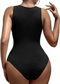 img 2 attached to 2Pack Black Bodysuit For Women: Low Scoop Neck Tank Top Basic Daily Body Suit Tops