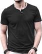 stylish men's henley shirt with three-button front placket and short sleeves for casual fashion logo