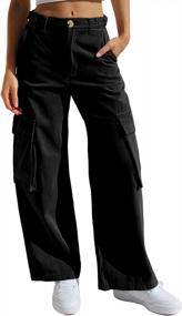 img 4 attached to Women'S Casual Loose High Waisted Straight Leg Baggy Cargo Pants With Pockets