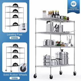 img 3 attached to Luxspire NSF-Certified Commercial-Grade Adjustable 4-Tier Wire Shelving With Wheels 48X18X72 In, Heavy Duty Metal Shelving Unit Utility Storage Rack Shelves, Shelf Rack For Kitchen Garage, Chrome