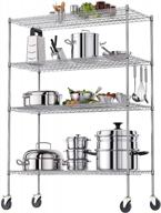 luxspire nsf-certified commercial-grade adjustable 4-tier wire shelving with wheels 48x18x72 in, heavy duty metal shelving unit utility storage rack shelves, shelf rack for kitchen garage, chrome logo
