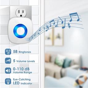img 2 attached to Wireless Doorbell, PHYSEN Waterproof Door Bell Chime Kit Operating At 1300-Ft Range 58 Adjustable Melodies 5 Volume Levels & LED Flash, Doorbell Alarm For Home/Classroom, 2 Push Buttons+4 Receivers