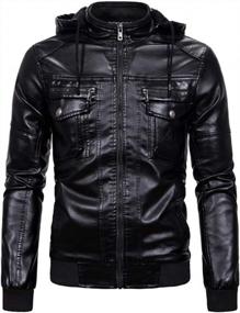 img 4 attached to Fashionable And Functional: PASOK Men'S Faux Leather Moto Hoodie Jacket With Removable Fur Hood For Warmth And Style