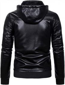 img 2 attached to Fashionable And Functional: PASOK Men'S Faux Leather Moto Hoodie Jacket With Removable Fur Hood For Warmth And Style