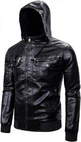 img 3 attached to Fashionable And Functional: PASOK Men'S Faux Leather Moto Hoodie Jacket With Removable Fur Hood For Warmth And Style