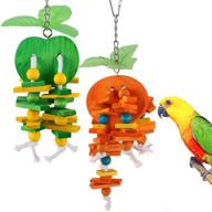 🐦 premium 2-pack wooden parrot chew toys for small & medium birds - orange & apple shaped hanging cage chewing toy - ideal for eclectus, budgies, parakeets, cockatiels, conures, lovebirds logo