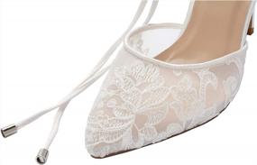 img 2 attached to Свадебная обувь из кружевной сетки цвета слоновой кости: удобный средний каблук, ремешок на щиколотке, туфли-лодочки с острым носком