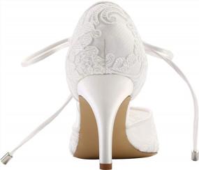 img 1 attached to Свадебная обувь из кружевной сетки цвета слоновой кости: удобный средний каблук, ремешок на щиколотке, туфли-лодочки с острым носком