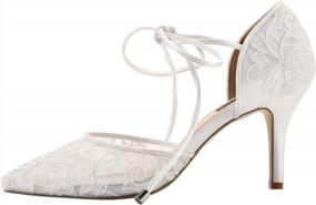 img 3 attached to Свадебная обувь из кружевной сетки цвета слоновой кости: удобный средний каблук, ремешок на щиколотке, туфли-лодочки с острым носком