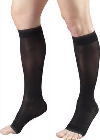 img 1 attached to Женские компрессионные чулки до колена с открытым носком, 15-20 мм рт. ст., прозрачные, 20 ден, черные, большие
