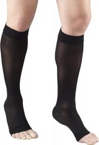 img 4 attached to Women'S Knee High Length Open Toe Compression Stockings, 15-20 MmHg Sheer 20 Denier Black Large