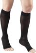women's knee high length open toe compression stockings, 15-20 mmhg sheer 20 denier black large logo