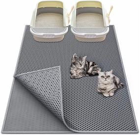 img 4 attached to Waretary Cat Litter Mat: XL Honeycomb Double Scatter Control Layer, Urine & Waterproof, Easy Clean - Grey