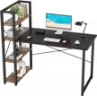 foxemart computer desk with storage shelves, 47 inch reversible modern writing home office desks, space-saving gaming study laptop table work desk with bookshelf for small space, black/rustic brown logo