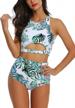 joyaria high waisted bikini swimsuits for women - printed 2 piece bathing suit with racerback style swimwear logo