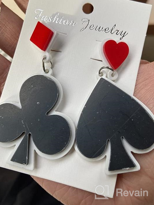 img 1 attached to Unique ONLYJUMP Acrylic Poker Earrings for Women Girls – Funny Red & Black Hearts, Spades, Squares & Clubs Playing Cards Pattern – Dangle Drop Statement Earrings – Jewelry Gift review by Richard Cummings