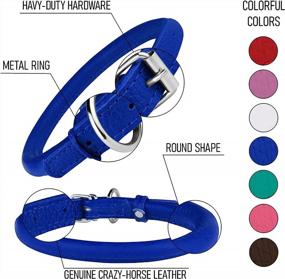 img 3 attached to BRONZEDOG Rolled Leather Dog Collar - Round Rope Pet Collars For Small To Large Dogs & Puppy Cat In Red, Pink, Blue Teal Brown Rose Green (Neck Size 7''-8'', Blue)