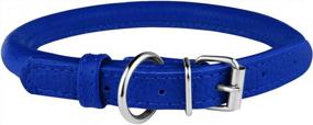 img 1 attached to BRONZEDOG Rolled Leather Dog Collar - Round Rope Pet Collars For Small To Large Dogs & Puppy Cat In Red, Pink, Blue Teal Brown Rose Green (Neck Size 7''-8'', Blue)