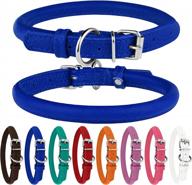bronzedog rolled leather dog collar - round rope pet collars for small to large dogs & puppy cat in red, pink, blue teal brown rose green (neck size 7''-8'', blue) логотип