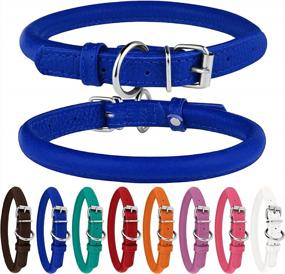 img 4 attached to BRONZEDOG Rolled Leather Dog Collar - Round Rope Pet Collars For Small To Large Dogs & Puppy Cat In Red, Pink, Blue Teal Brown Rose Green (Neck Size 7''-8'', Blue)