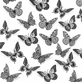 img 4 attached to 🦋 SAOROPEB 3D Butterfly Wall Decor Set - 48 Pcs in 4 Styles & 3 Sizes - Butterfly Birthday, Party & Cake Decorations - Removable Gold Butterflies in Black