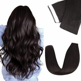 img 4 attached to Получите более длинные волосы с помощью наращивания волос Vlasy Tape-In из человеческих волос: 14-дюймовые, 20 штук прямые, невидимые 1B# черно-коричневые наращивания.