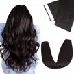 get longer locks with vlasy tape-in human hair extensions: 14 inch, 20 pieces of straight, seamless, invisible 1b# black brown extensions logo