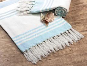 img 2 attached to 100% Cotton Turkish Peshtemal Fouta Towels - Glamburg 2 Pack 36X71 Aqua Beach Towel For Travel, Camping, Bath Sauna, Gym Pool Blanket - Soft Durable Absorbent