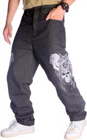img 4 attached to Men'S Skull Hip-Hop Baggy Loose Jeans Denim Pants, QBO